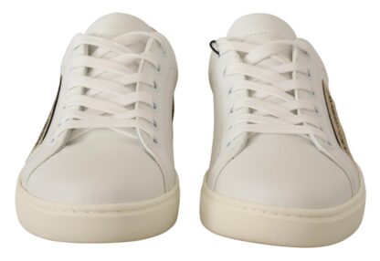 Dolce & Gabbana - Elegant White Leather Sneakers with Gold Accents