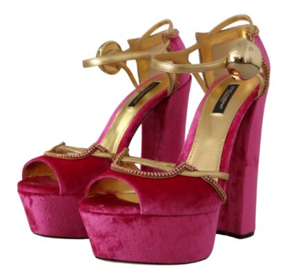 Dolce & Gabbana - Ethereal Pink Velvet Crystal Sandals