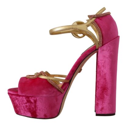 Dolce & Gabbana - Ethereal Pink Velvet Crystal Sandals