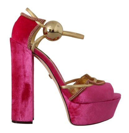 Dolce & Gabbana - Ethereal Pink Velvet Crystal Sandals