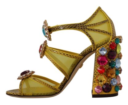 Dolce & Gabbana - Stunning Crystal-Embellished Yellow Leather Sandals