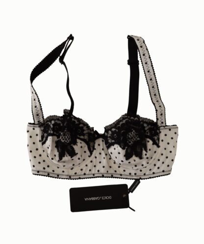 Dolce & Gabbana - Elegant White Lace & Polka Dot Silk Bra