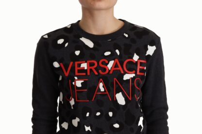 Versace Jeans - Chic Black Leopard Crew Neck Pullover