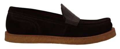 Dolce & Gabbana - Elegant Suede Crocodile Loafers in Brown