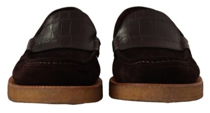 Dolce & Gabbana - Elegant Suede Crocodile Loafers in Brown