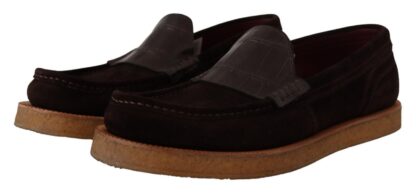 Dolce & Gabbana - Elegant Suede Crocodile Loafers in Brown