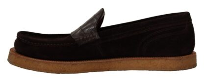 Dolce & Gabbana - Elegant Suede Crocodile Loafers in Brown