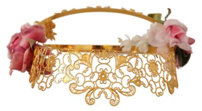 Dolce & Gabbana - Elegant Gold Tone Brass Rose Crystal Diadem