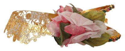 Dolce & Gabbana - Elegant Gold Tone Brass Rose Crystal Diadem