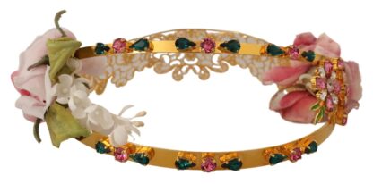 Dolce & Gabbana - Elegant Gold Tone Brass Rose Crystal Diadem