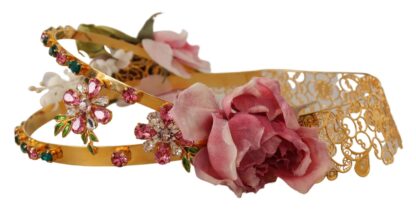 Dolce & Gabbana - Elegant Gold Tone Brass Rose Crystal Diadem