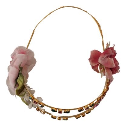 Dolce & Gabbana - Elegant Gold Tone Brass Rose Crystal Diadem