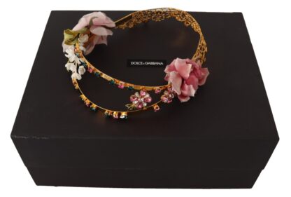 Dolce & Gabbana - Elegant Gold Tone Brass Rose Crystal Diadem