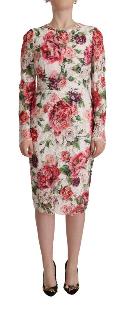 Dolce & Gabbana - Elegant Sheath Lace Floral Midi Dress