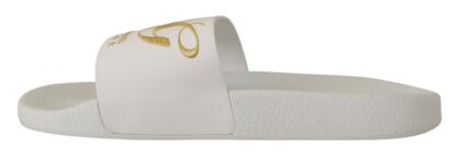 Dolce & Gabbana - Chic White Leather Slides with Gold Embroidery