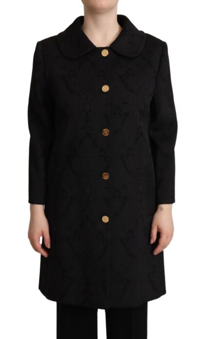 Dolce & Gabbana - Elegant Black Brocade Long Trench Coat