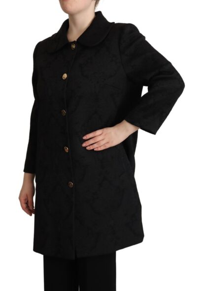 Dolce & Gabbana - Elegant Black Brocade Long Trench Coat