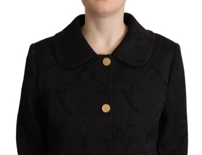 Dolce & Gabbana - Elegant Black Brocade Long Trench Coat