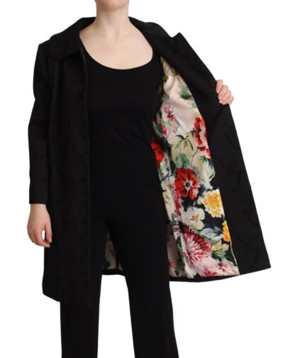 Dolce & Gabbana - Elegant Black Brocade Long Trench Coat