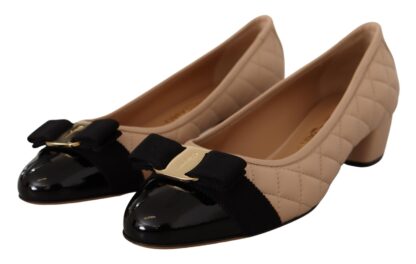 Salvatore Ferragamo - Elegant Quilted Leather Pumps in Beige and Black