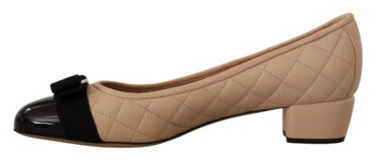 Salvatore Ferragamo - Elegant Quilted Leather Pumps in Beige and Black