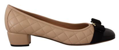 Salvatore Ferragamo - Elegant Quilted Leather Pumps in Beige and Black