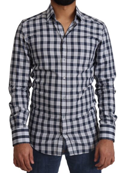 Dolce & Gabbana - Elegant Blue & White Checkered Slim Fit Dress Shirt