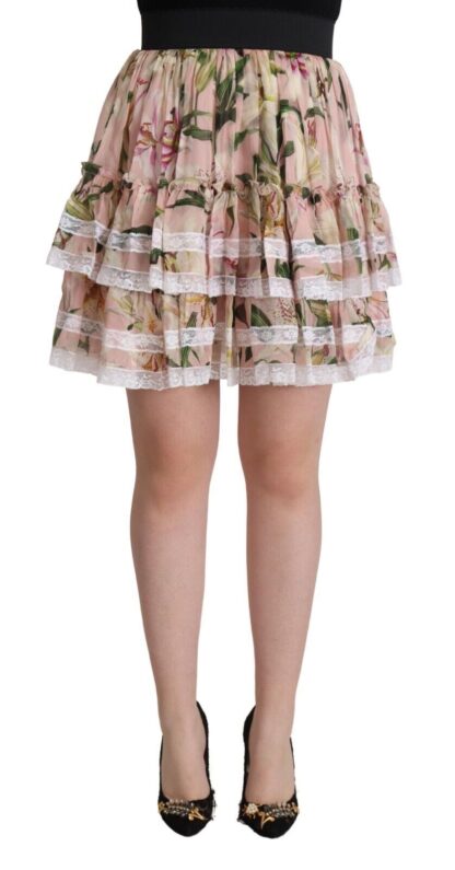 Dolce & Gabbana - Elegant Lily Print Tiered A-Line Mini Skirt