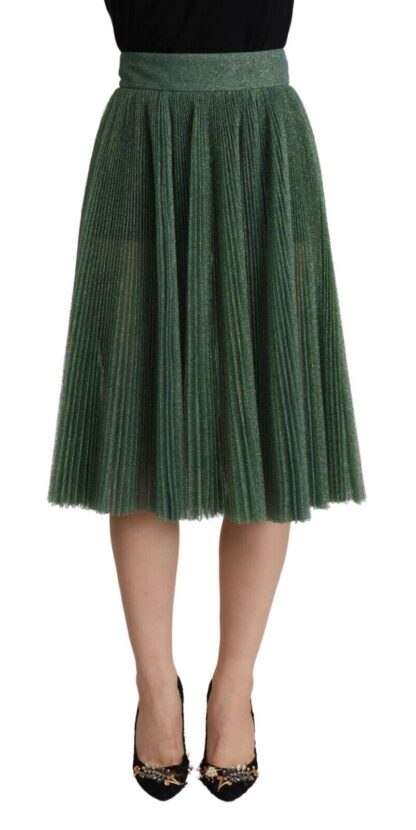 Dolce & Gabbana - Metallic Green Pleated A-Line Midi Skirt