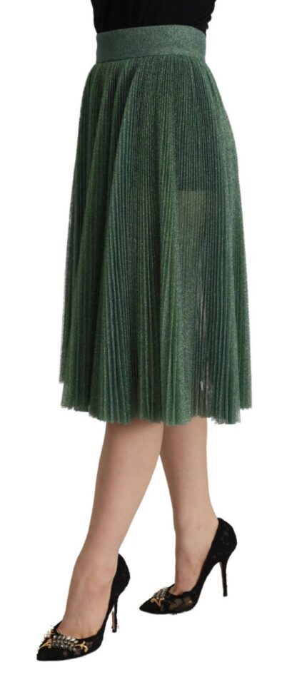 Dolce & Gabbana - Metallic Green Pleated A-Line Midi Skirt