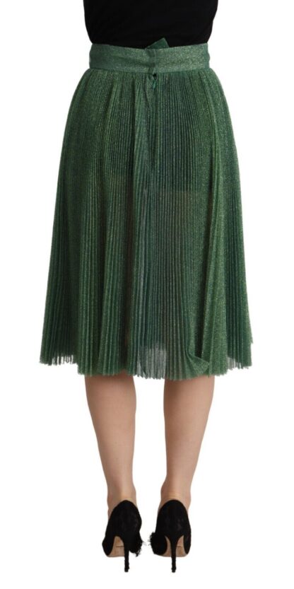 Dolce & Gabbana - Metallic Green Pleated A-Line Midi Skirt