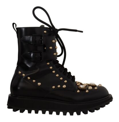 Dolce & Gabbana - Black Crystal-Studded Formal Boots