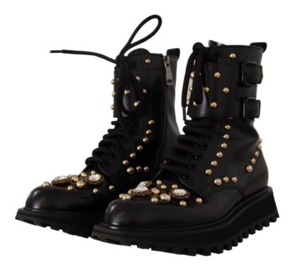 Dolce & Gabbana - Black Crystal-Studded Formal Boots