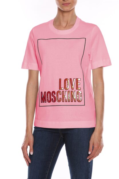 Love Moschino - Fluorescent Logo Print Cotton Tee in Pink