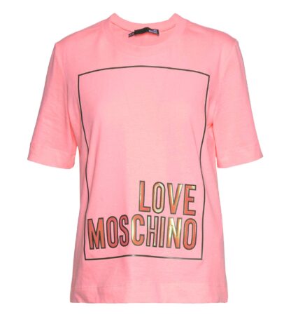 Love Moschino - Fluorescent Logo Print Cotton Tee in Pink