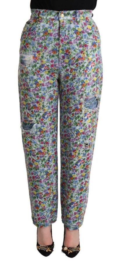 Dolce & Gabbana - Floral High Waisted Tapered Denim Jeans