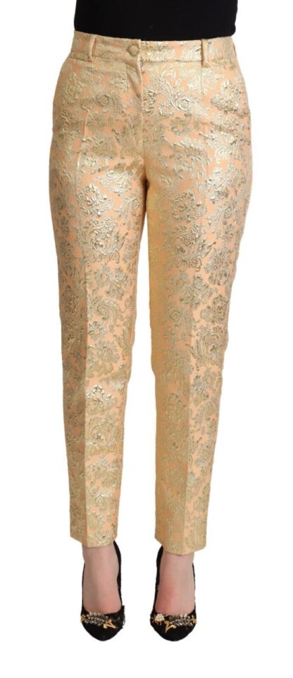 Dolce & Gabbana - Elegant High-Waisted Pink Brocade Pants