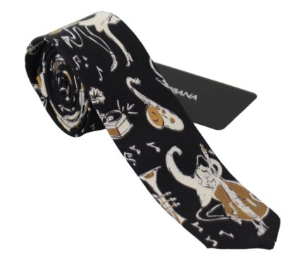 Dolce & Gabbana - Black Gold Music Print Silk Neck Tie