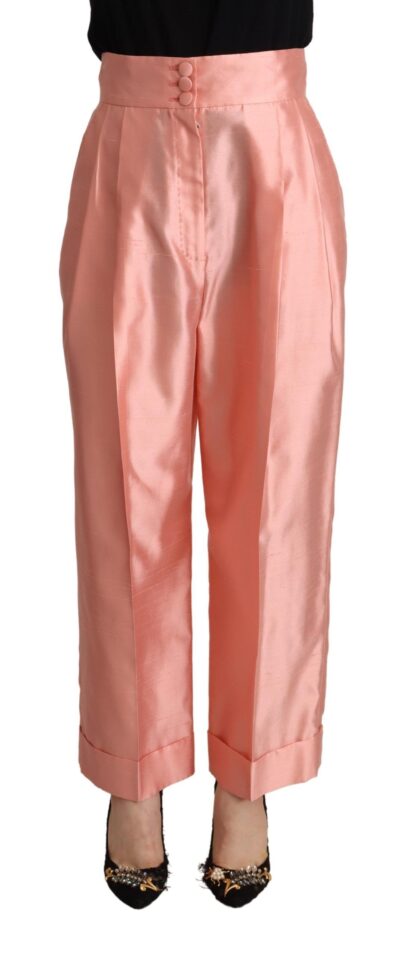 Dolce & Gabbana - Elegant High-Waisted Silk Pants in Pink