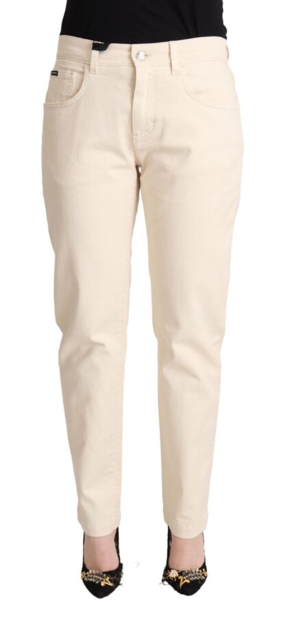 Dolce & Gabbana - Chic White Skinny Boyfriend Jeans with Logo Plaque