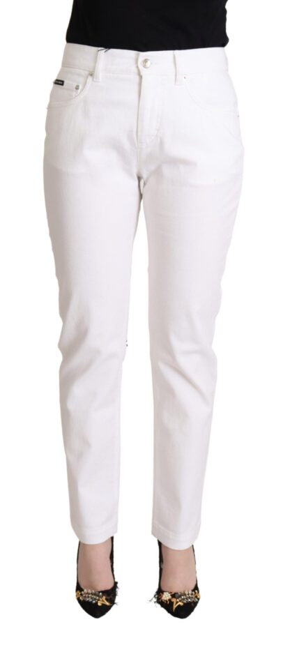 Dolce & Gabbana - Chic White Tapered Denim Jeans with Logo Patch