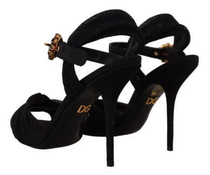 Dolce & Gabbana - Black Tulle Ankle Strap Heels with Crystal Buckle