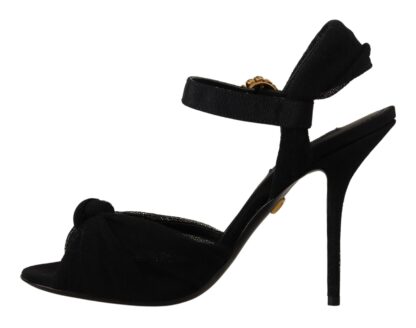 Dolce & Gabbana - Black Tulle Ankle Strap Heels with Crystal Buckle