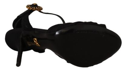 Dolce & Gabbana - Black Tulle Ankle Strap Heels with Crystal Buckle