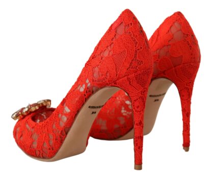 Dolce & Gabbana - Red Crystal Taormina Lace Heels Pumps