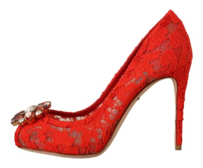 Dolce & Gabbana - Red Crystal Taormina Lace Heels Pumps