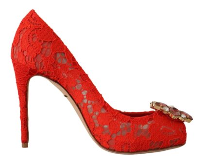 Dolce & Gabbana - Red Crystal Taormina Lace Heels Pumps