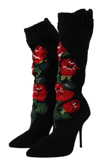 Dolce & Gabbana - Elegant Sock Boots with Red Roses Detail