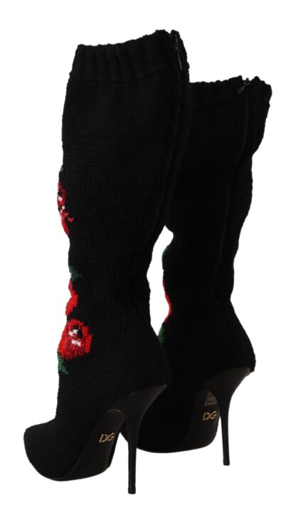 Dolce & Gabbana - Elegant Sock Boots with Red Roses Detail