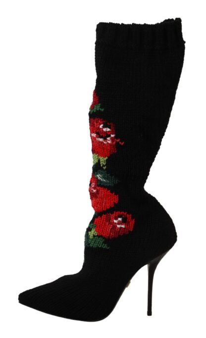 Dolce & Gabbana - Elegant Sock Boots with Red Roses Detail